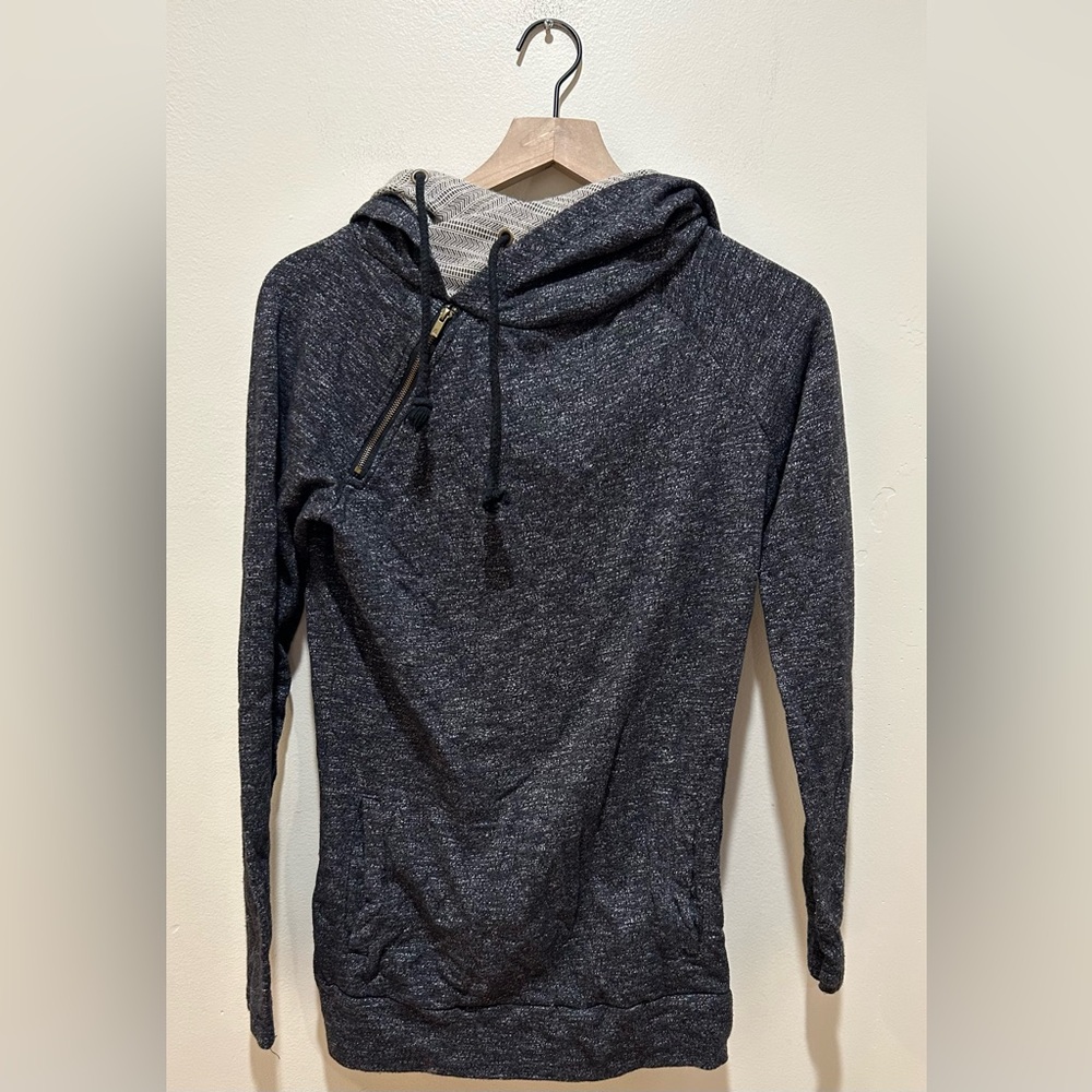 Ampersand & Black Grey Tribal Marled Double Hood Sweatshirt - Womens Size Medium